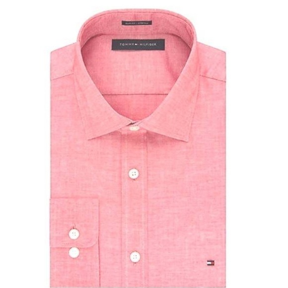 Tommy Hilfiger Men's Classic/Regular Fit Stretch Solid Dress Shirt,Cherry - Picture 5 of 11